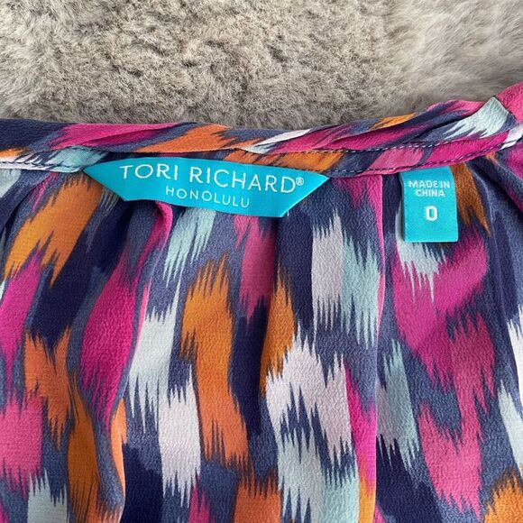 Tori Richard Honolulu Blouse Size 0 XS Confetti Tie Sleeve 100% Silk Career Love - Picture 3 of 10
